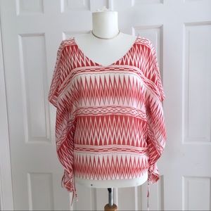 ROSE&OLIVE•Orange White Chevron Flowy Blouse